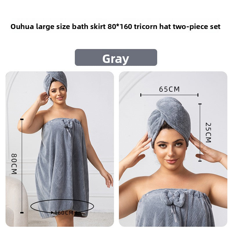 Women's Coral Fleece Bath Wrap Set – Quick-Dry Towel Wrap & Hair Towel For Plus Size