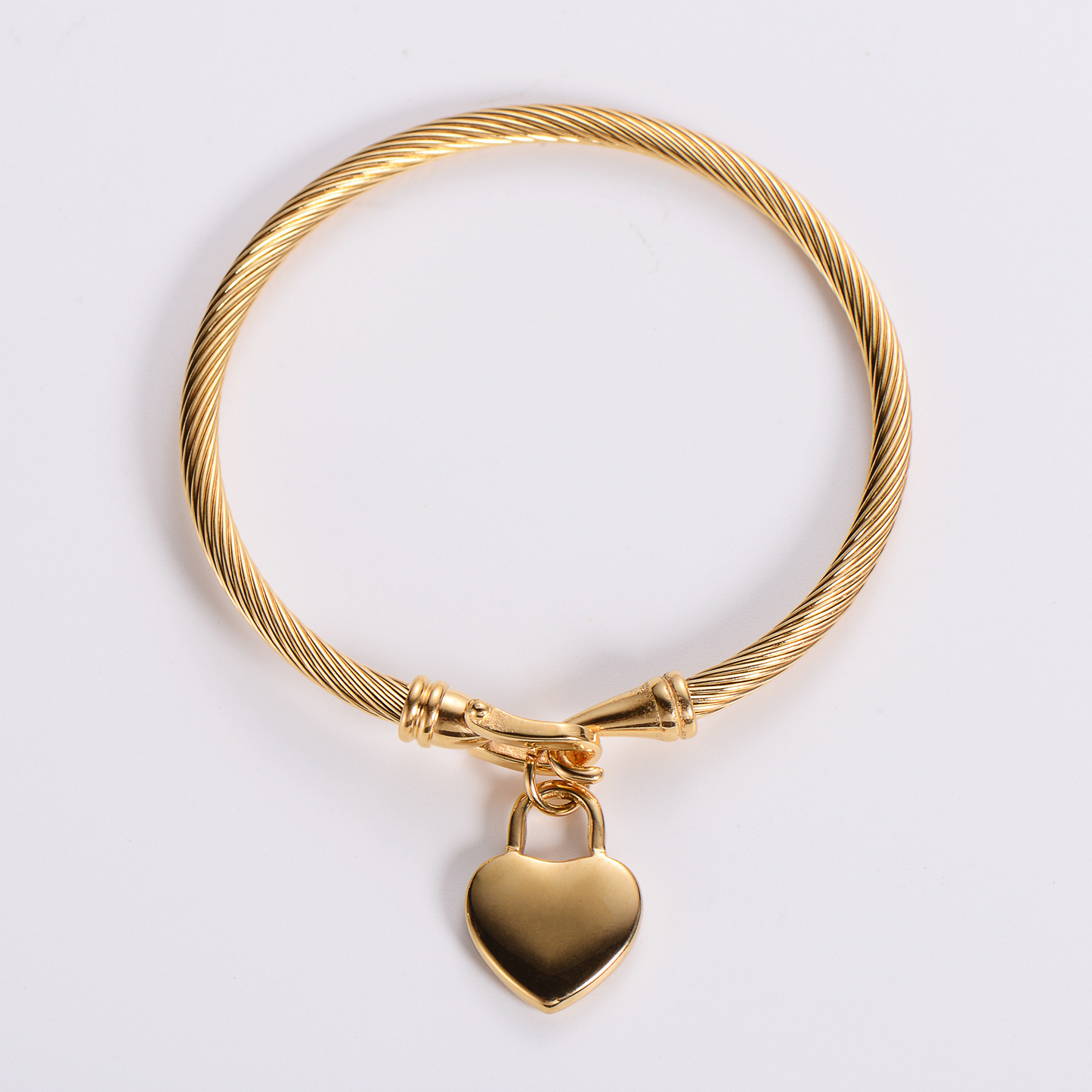 18K Gold Plated Heart Bracelet–Stainless Steel Cable Chain Bracelet, Minimalist Heart Jewellery for Women