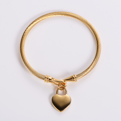 18K Gold Plated Heart Bracelet–Stainless Steel Cable Chain Bracelet, Minimalist Heart Jewellery for Women