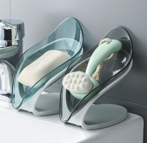 Leaf Soap Holder with Drain-Self Draining Suction Cup Soap Dish-Bathroom Sink Soap Saver Tray