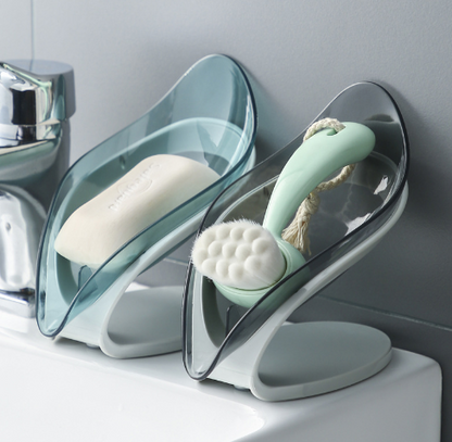 Leaf Soap Holder with Drain-Self Draining Suction Cup Soap Dish-Bathroom Sink Soap Saver Tray
