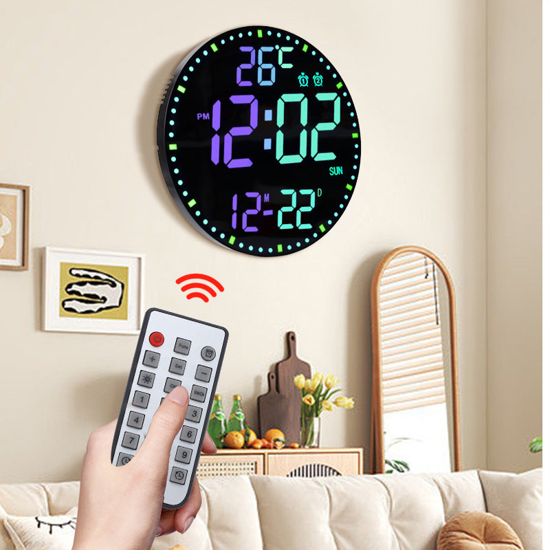 12 Inch Bamboo LED Digital Wall Clock - Remote Control Calendar, Temperature & Alarm Display