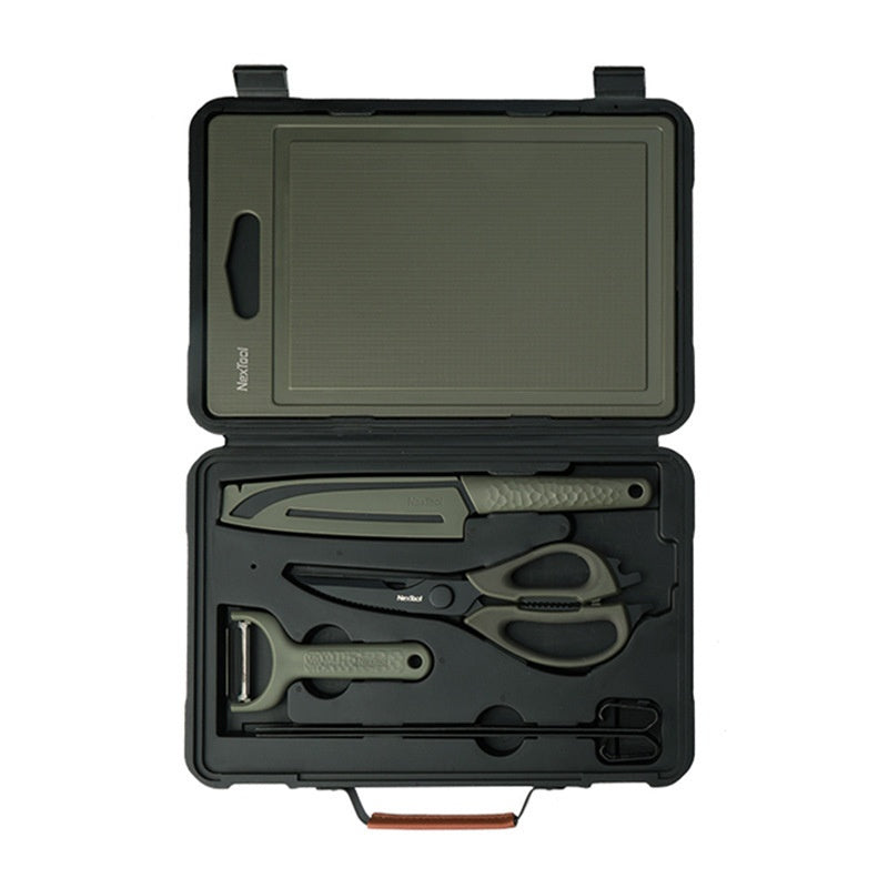 Portable BBQ Tool Box Set - Camping Barbecue Cooking Kit with Cutting Board & Accessories