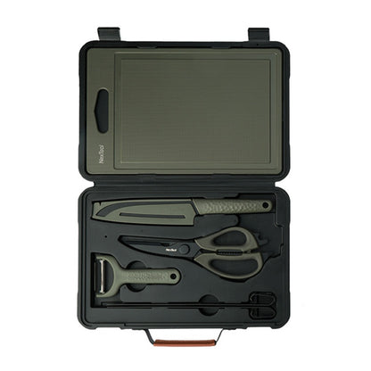 Portable BBQ Tool Box Set - Camping Barbecue Cooking Kit with Cutting Board & Accessories