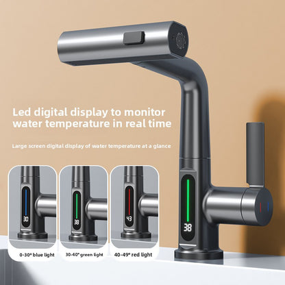 Digital Temperature Pull-Out Kitchen Mixer Tap - 360° Swivel Multifunction Faucet