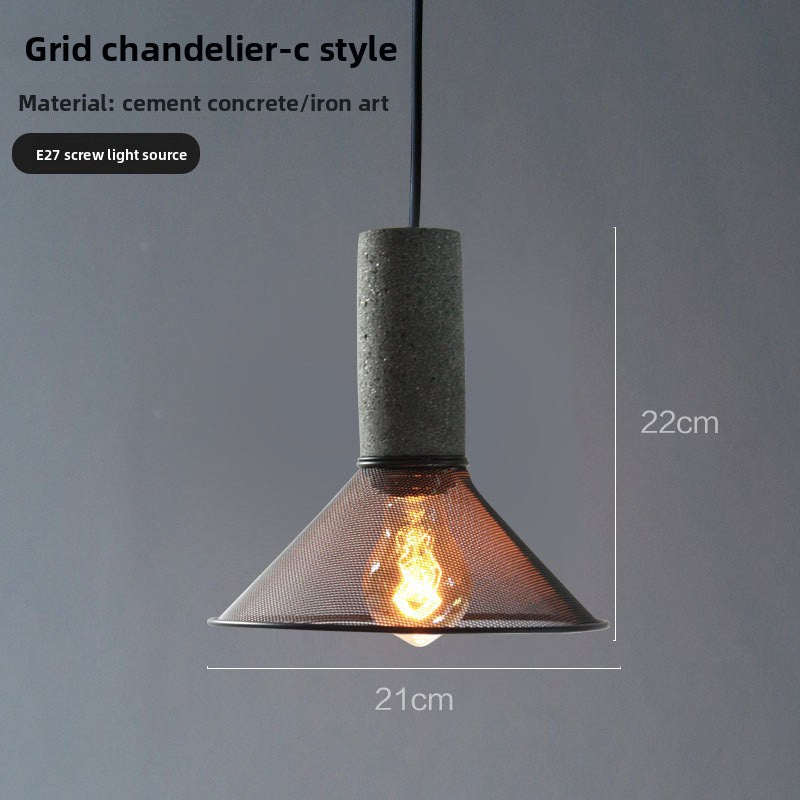 Industrial Style Cement Pendant Light - Vintage Iron Mesh Hanging Chandelier