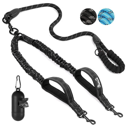 Dual Dog Leash With Reflective Bungee Lead–Tangle-Free Double Dog Walking System