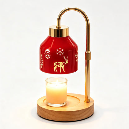 Red Glass Wax Melt Lamp - Christmas Aromatherapy Candle Warmer with Wooden Base & Ambient Night Light