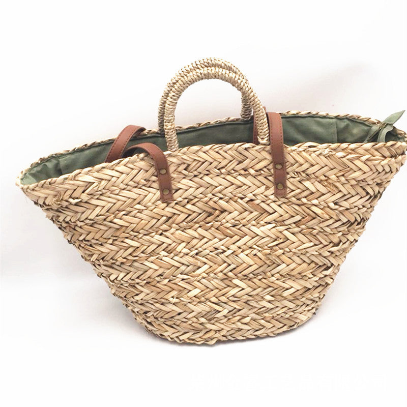 Handwoven Straw Tote Bag–Women's Lightweight Beach & Everyday Carry Bag