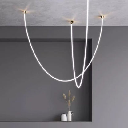 Modern LED Linear Chandelier - Minimalist Hanging Pendant Light with 3 Colour Lighting for Dining Room & Living Room