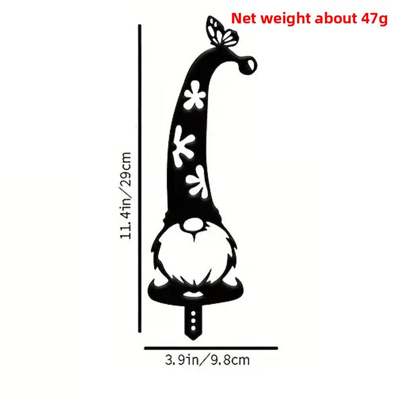 Rustic Metal Garden Gnome Stake–Decorative Iron Garden Silhouette Ornament