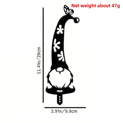 Rustic Metal Garden Gnome Stake–Decorative Iron Garden Silhouette Ornament