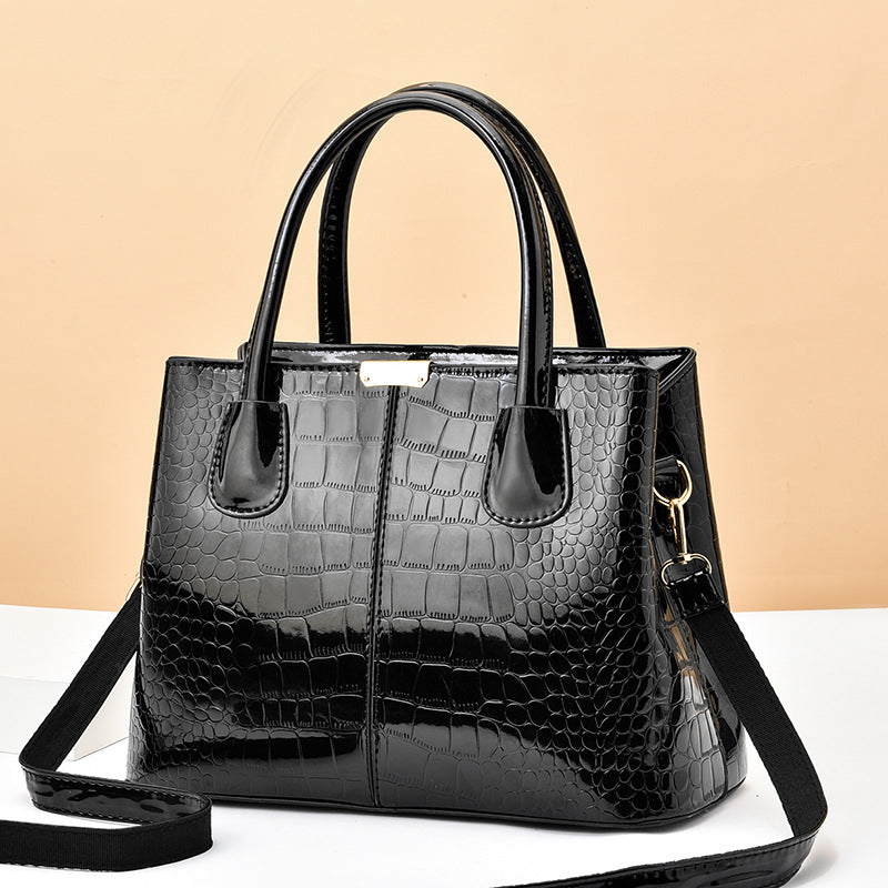Women's Glossy Stone Pattern Handbag–Large Capacity Designer Shoulder Bag