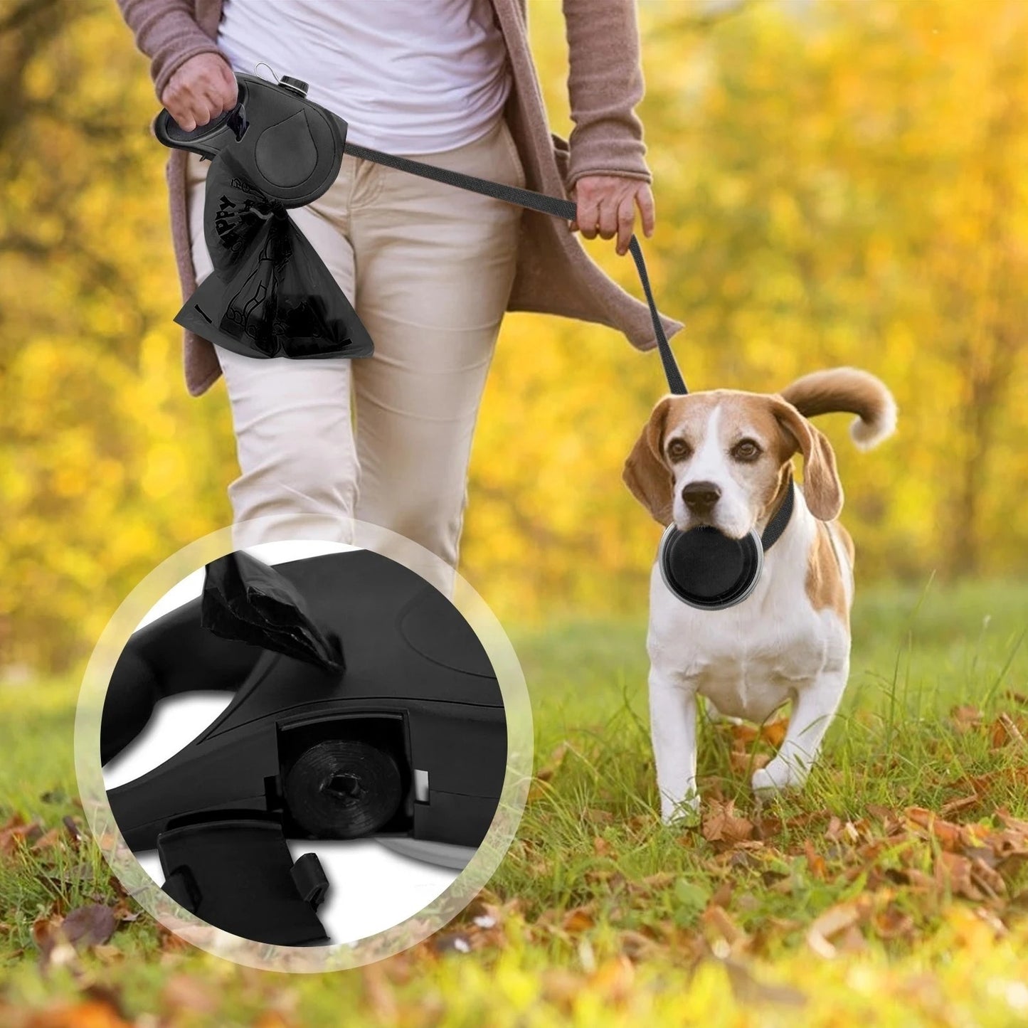 Portable Dog Water Bottle & Leash Set–All-In-One Travel Hydration & Feeding Solution