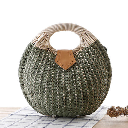 Women's Woven Rattan Handbag–Summer Beach Tote, Straw Shoulder Bag & Holiday Handbag