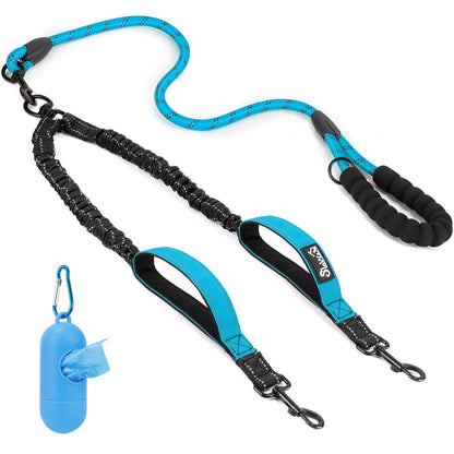 Dual Dog Leash With Reflective Bungee Lead–Tangle-Free Double Dog Walking System