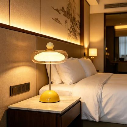 Vintage Rechargeable Glass Table Lamp - USB Touch Dimmable Mushroom LED Lamp