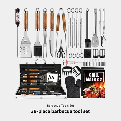 38-Piece Stainless Steel BBQ Tool Set - Complete Barbecue Grilling Utensil Kit with Aluminium Carry Case