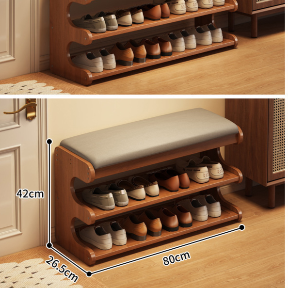 Bamboo Shoe Storage Bench with Seat - Flip-Top Entryway Shoe Organiser