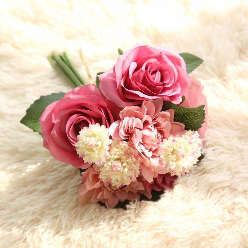 Simulated Dahlia Rose Bouquet–Luxury Silk Faux Flowers for Elegant Home Décor