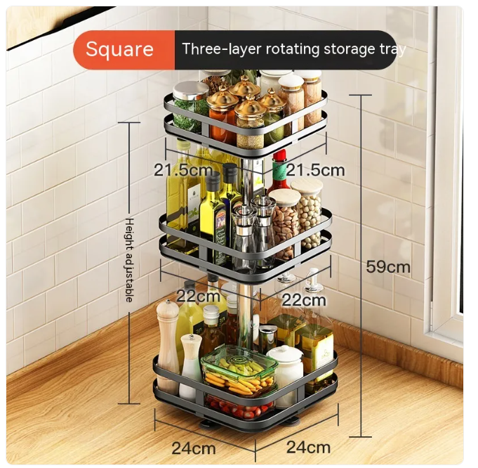 Rotating Spice Rack Organiser–360° Kitchen Turntable Storage Shelf, Metal Lazy Susan for Spices, Jars & Condiments