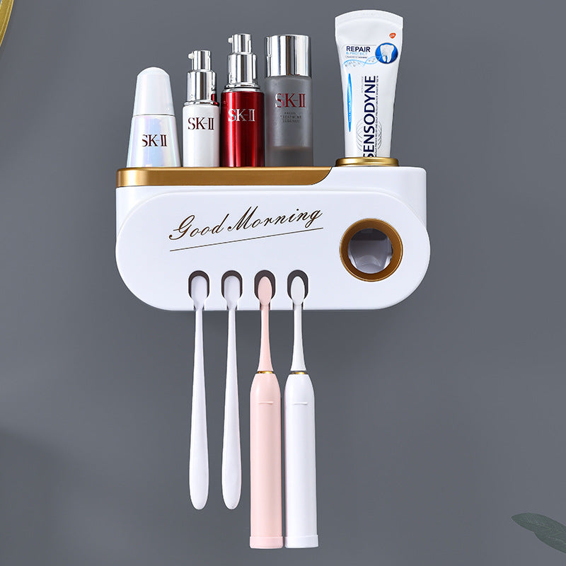 Luxury Toothbrush Holder with Toothpaste Dispenser-Wall Mounted Bathroom Organiser-Automatic Toothpaste Squeezer Set