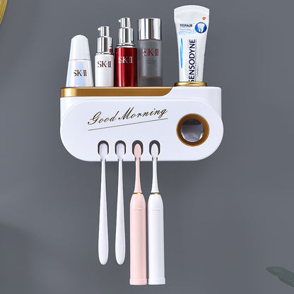Luxury Toothbrush Holder with Toothpaste Dispenser-Wall Mounted Bathroom Organiser-Automatic Toothpaste Squeezer Set