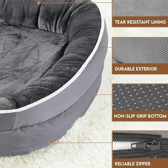 Washable Orthopedic Pet Bed - Removable Supportive Bed for Medium & Large Dogs