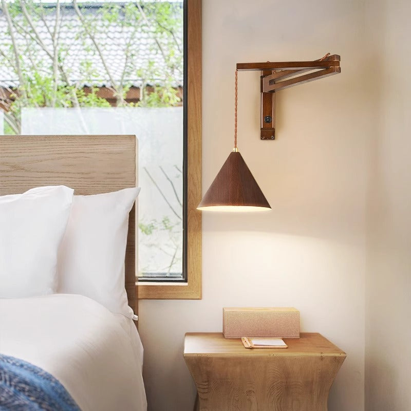 Retractable Wooden Wall Light - Nordic Adjustable LED Bedside Swing Arm Lamp