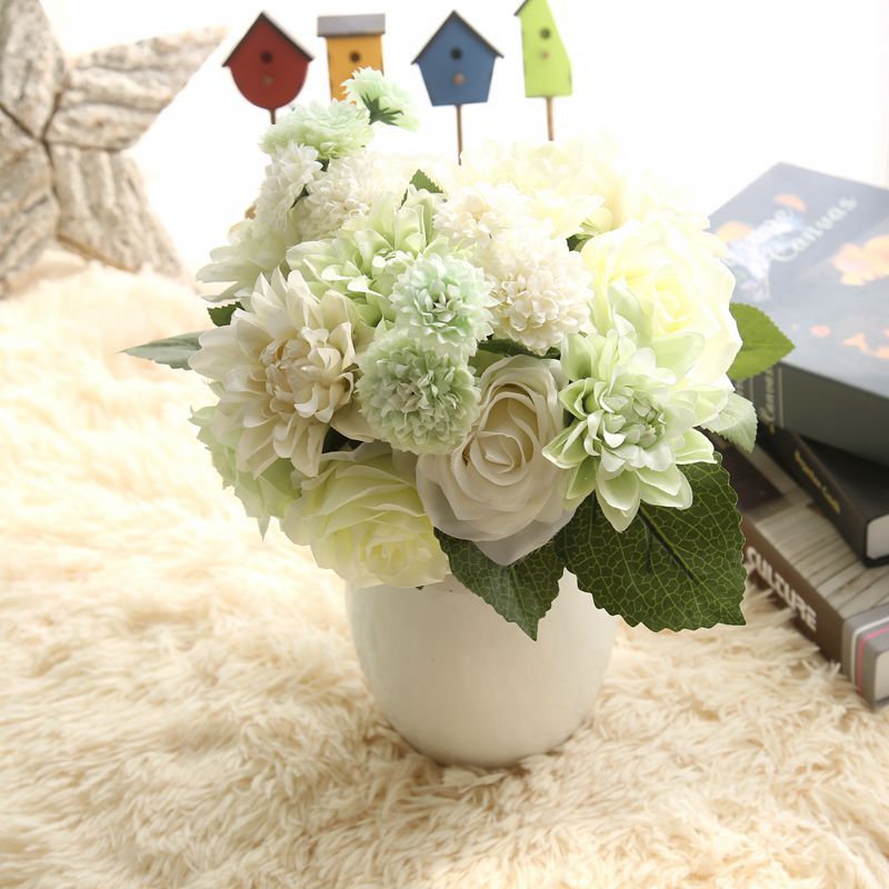 Simulated Dahlia Rose Bouquet–Luxury Silk Faux Flowers for Elegant Home Décor