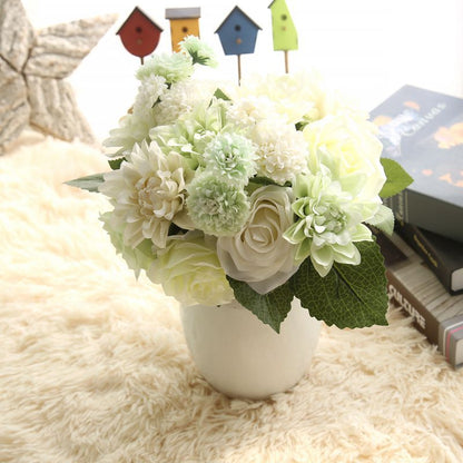 Simulated Dahlia Rose Bouquet–Luxury Silk Faux Flowers for Elegant Home Décor