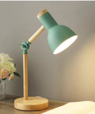 Nordic LED Desk Lamp – Dimmable Bedside Table Lamp with Wooden Base, Eye Protection Reading Light (Warm & Cool White)