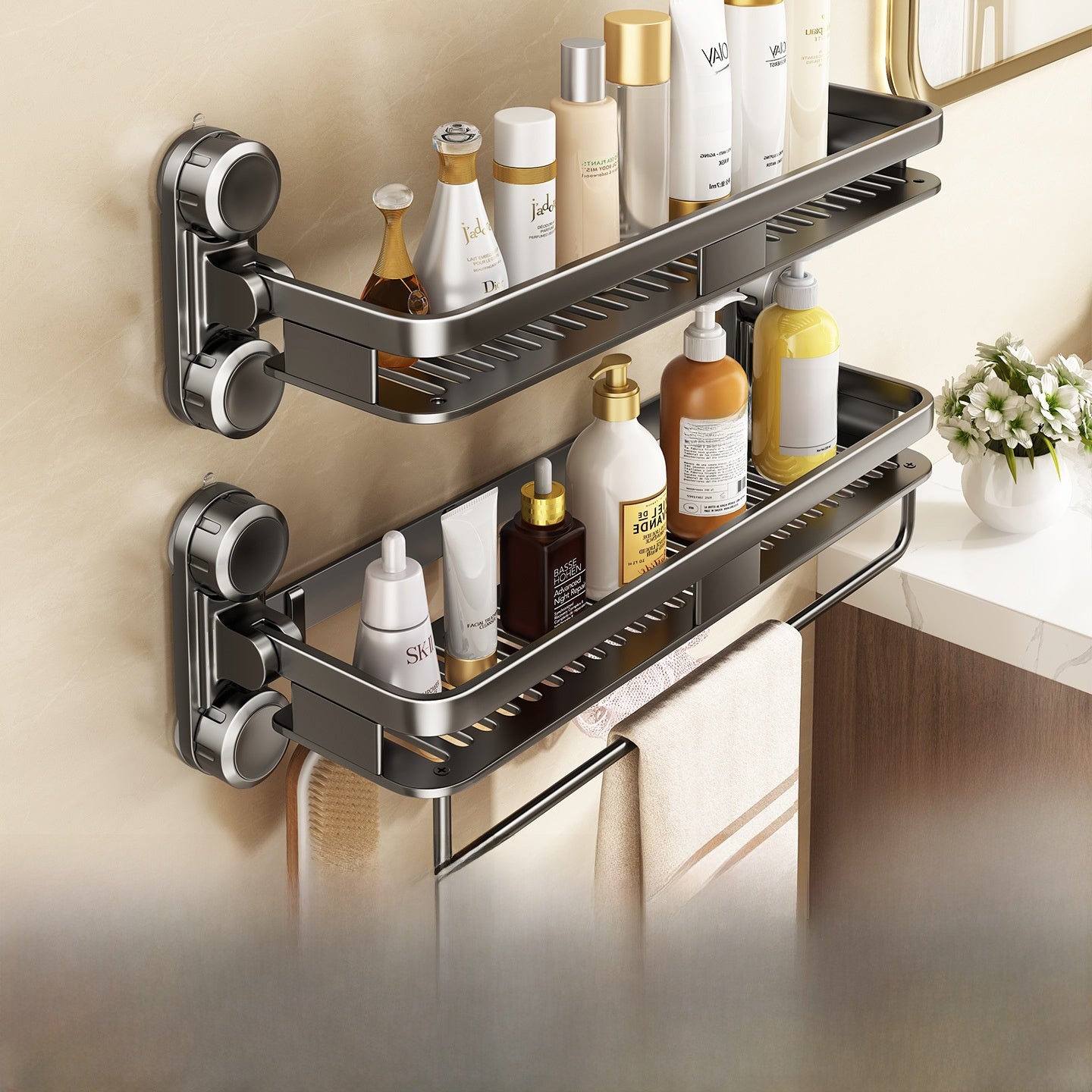 No-Drill Heavy Duty Bathroom Shower Shelf – Suction Cup Storage Rack