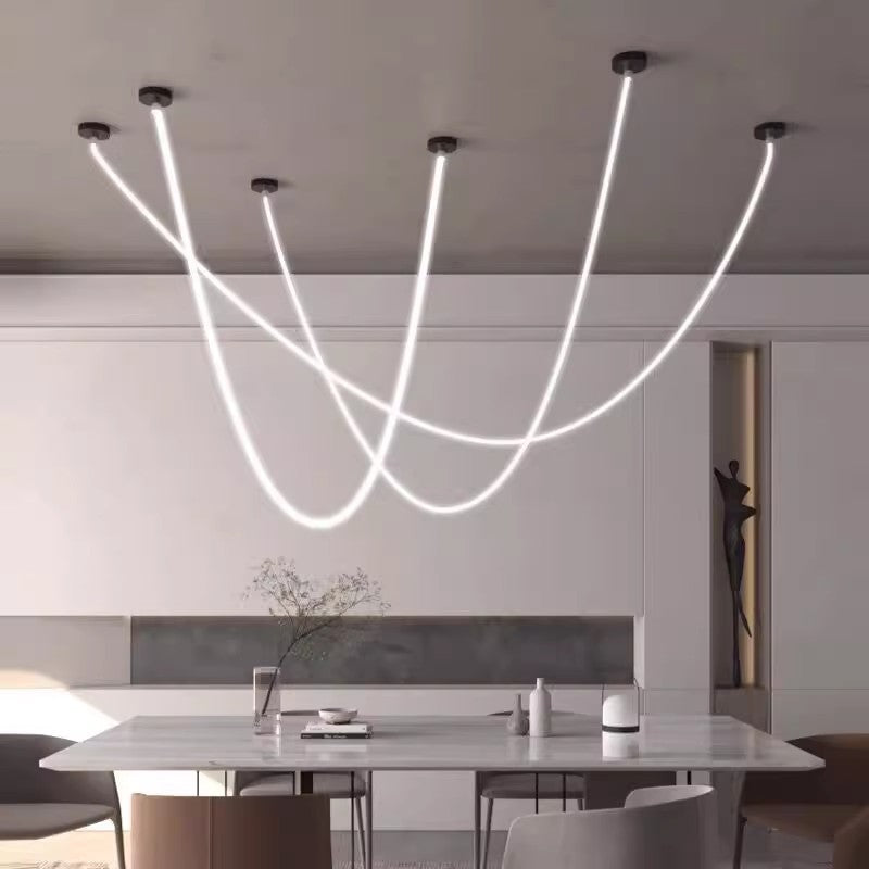 Modern LED Linear Chandelier - Minimalist Hanging Pendant Light with 3 Colour Lighting for Dining Room & Living Room