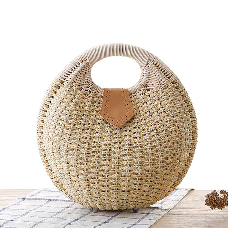 Women's Woven Rattan Handbag–Summer Beach Tote, Straw Shoulder Bag & Holiday Handbag