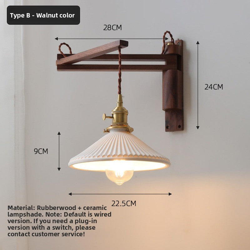 Retractable Wooden Wall Light - Nordic Adjustable LED Bedside Swing Arm Lamp