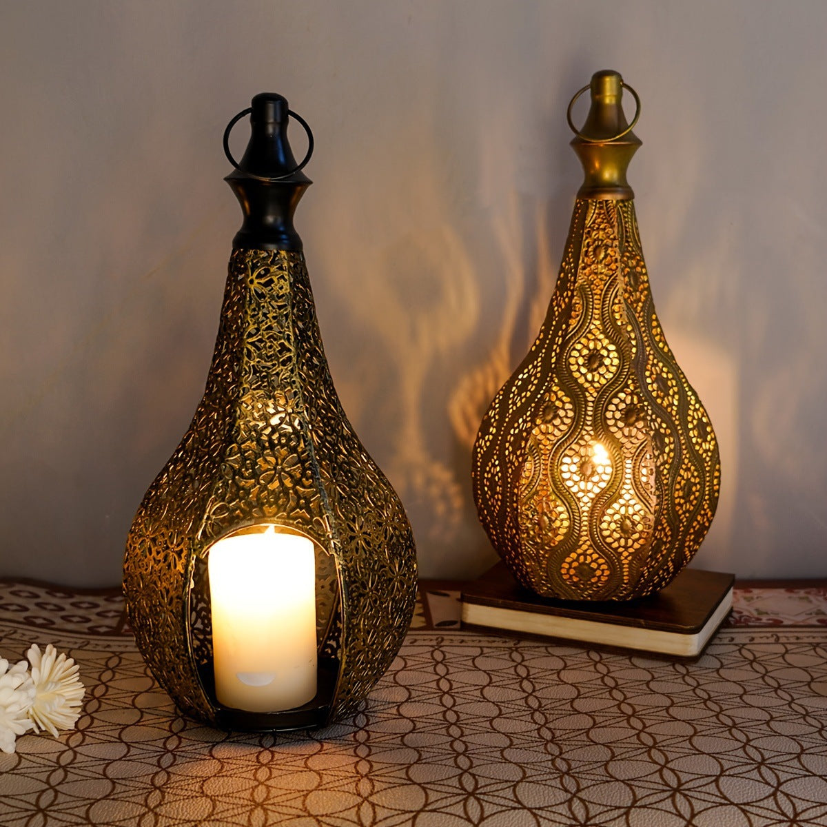 Moroccan Iron Lantern Candle Holder–Vintage Hollow Metal Lantern for Home Décor & Ambient Lighting