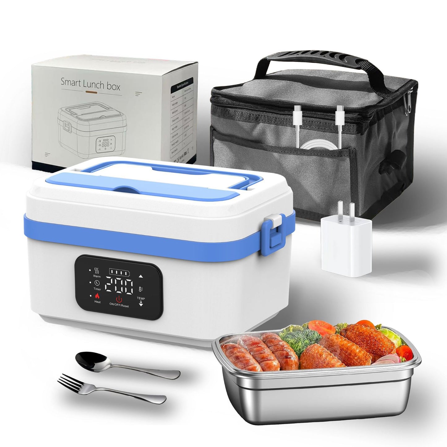 Portable Electric Lunch Box–USB Rechargeable Food Warmer with Stainless Steel Container