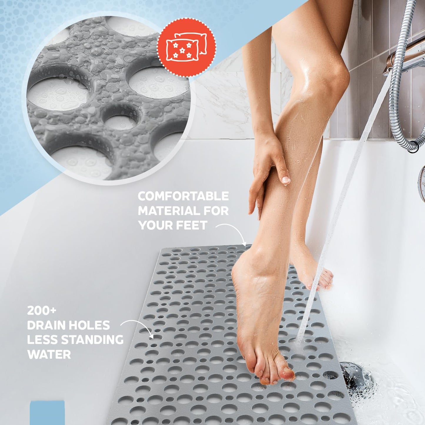 Non-Slip TPE Bath Mat - Quick Dry Suction Shower Floor Mat