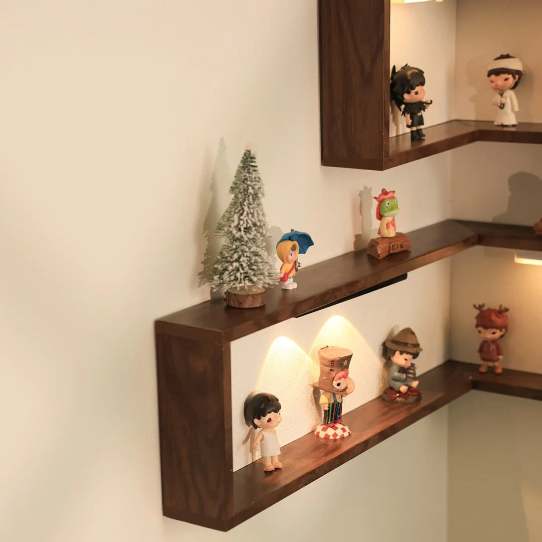 Wooden Corner Wall Shelf - Modern Floating Display Shelf for Living Room & Bedroom