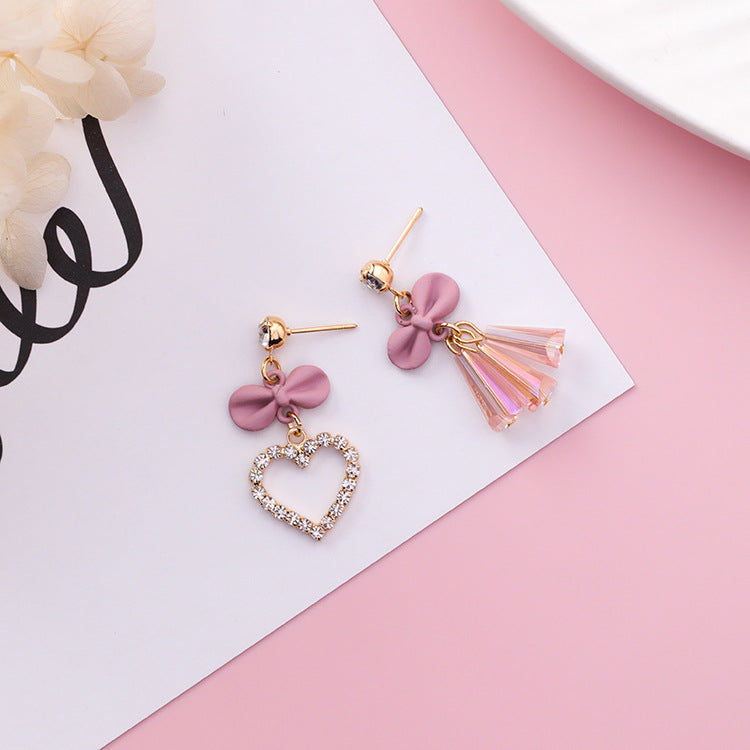 Butterfly Knot Heart Earrings–Asymmetrical Tassel Drop Earrings, Lightweight Alloy Statement Jewellery