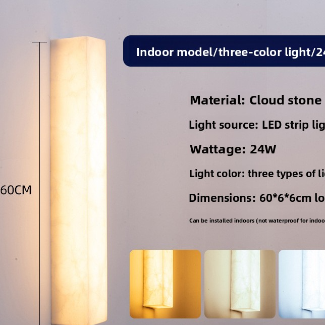Modern Marble Or Marble Look LED Wall Light - Minimalist Long Wall Lamp for Bedroom & Living Room