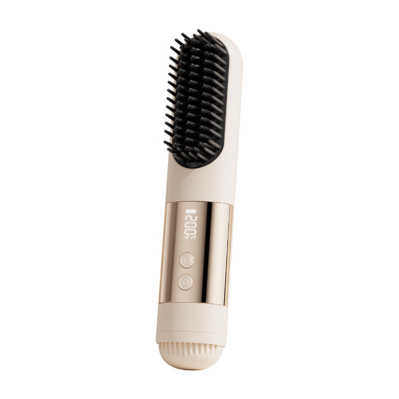 Cordless Cold Air Hair Straightener & Curler Comb - Rechargeable Tourmaline Ceramic Heated Styling Brush