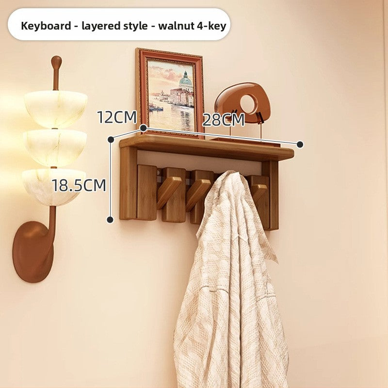 Solid Wood Piano Key Wall Hook Rack with Shelf - Entryway Coat & Key Organiser