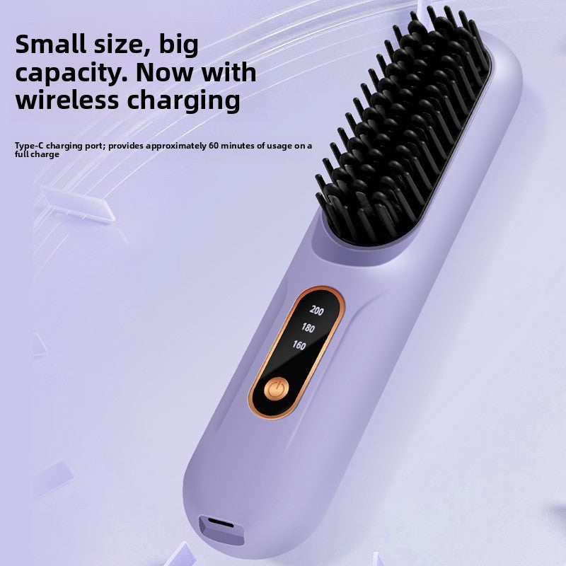 Cordless Hair Straightener & Curler Comb - Rechargeable 2-in-1 Ceramic Heated Styling Brush