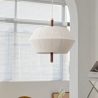 Japanese Wabi-Sabi Pendant Light - Natural Wood & Woven Fabric LED Ceiling Light for Dining Room & Living Room