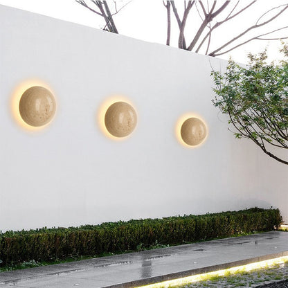 Yellow Travertine LED Wall Light - Retro Stone Indoor & Outdoor Feature Lamp
