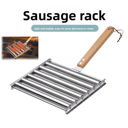 Stainless Steel Sausage Roller Grill - Portable Rotating Hot Dog BBQ Rack for Camping