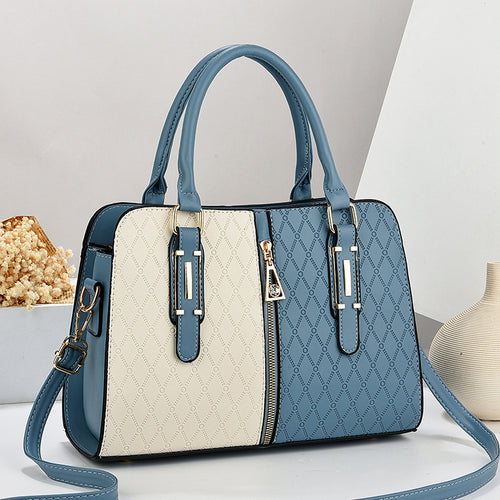 Large Capacity Colour Block Shoulder Bag–Stylish Women's PU Leather Handbag