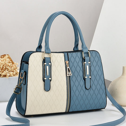Large Capacity Colour Block Shoulder Bag–Stylish Women's PU Leather Handbag